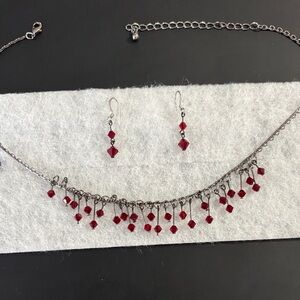 Red Crystal Earrings and Necklace Set